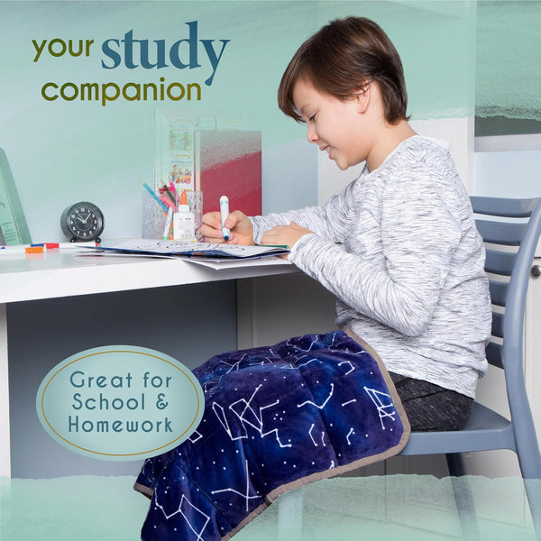 Florensi 5 lbs Weighted Blanket with Removable Bamboo Duvet Cover & 3 lbs Weighted Lap Pad Bundle- Sensory Blanket and Lap Pad Blue Constellations for Kid Baby Toddler Teenager, Washable Cover - Florensi
