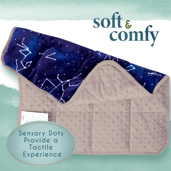 Florensi 5 lbs Weighted Blanket with Removable Bamboo Duvet Cover & 3 lbs Weighted Lap Pad Bundle- Sensory Blanket and Lap Pad Blue Constellations for Kid Baby Toddler Teenager, Washable Cover - Florensi