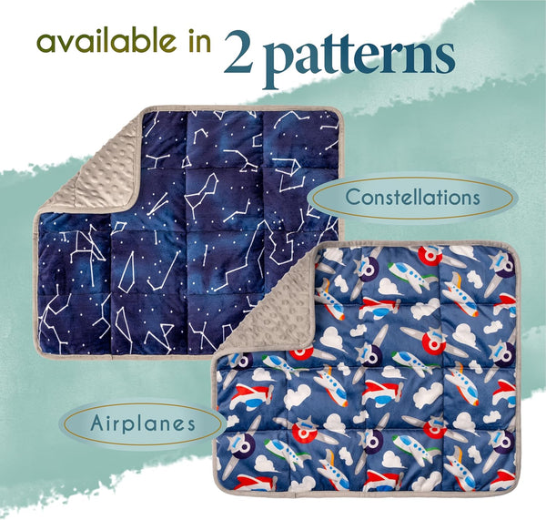 Florensi 5 lbs Weighted Blanket with Removable Bamboo Duvet Cover & 3 lbs Weighted Lap Pad Bundle- Sensory Blanket and Lap Pad Blue Constellations for Kid Baby Toddler Teenager, Washable Cover - Florensi