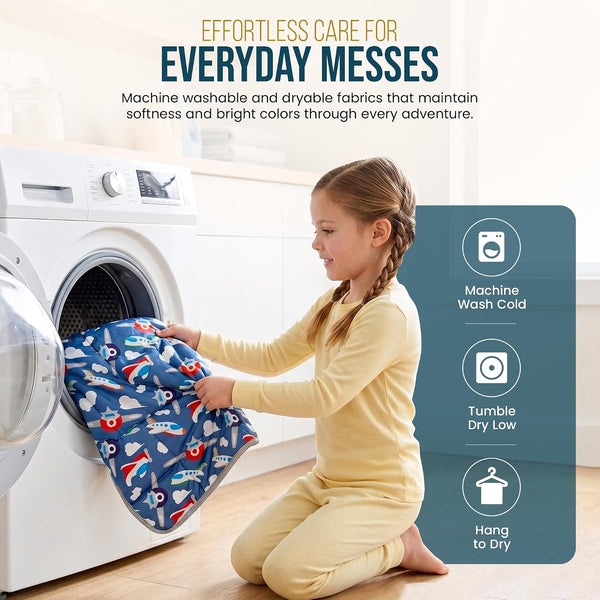 Machine washable Florensi weighted lap pad being loaded into a washer