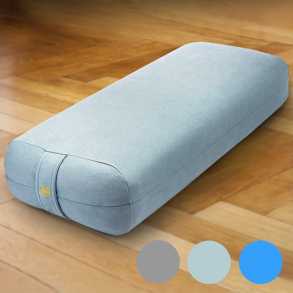 Florensi Yoga Bolster Pillow - Luxurious Velvet Bolster for Restorative Yoga  - Large Rectangular Cushion with Carry Handle - Supportive Meditation  Cushion - Machine Washable Cover and Carry Handle Light Blue